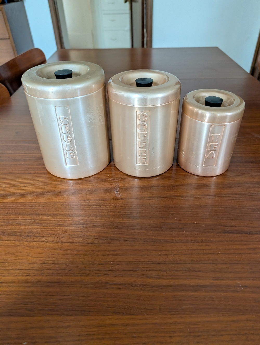 Vintage GW Japan Canister Set of 3 Spun Aluminum Retro Mid Century Modern
